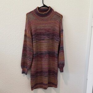 LOFT Purple and Gold Knit Sweater Dress